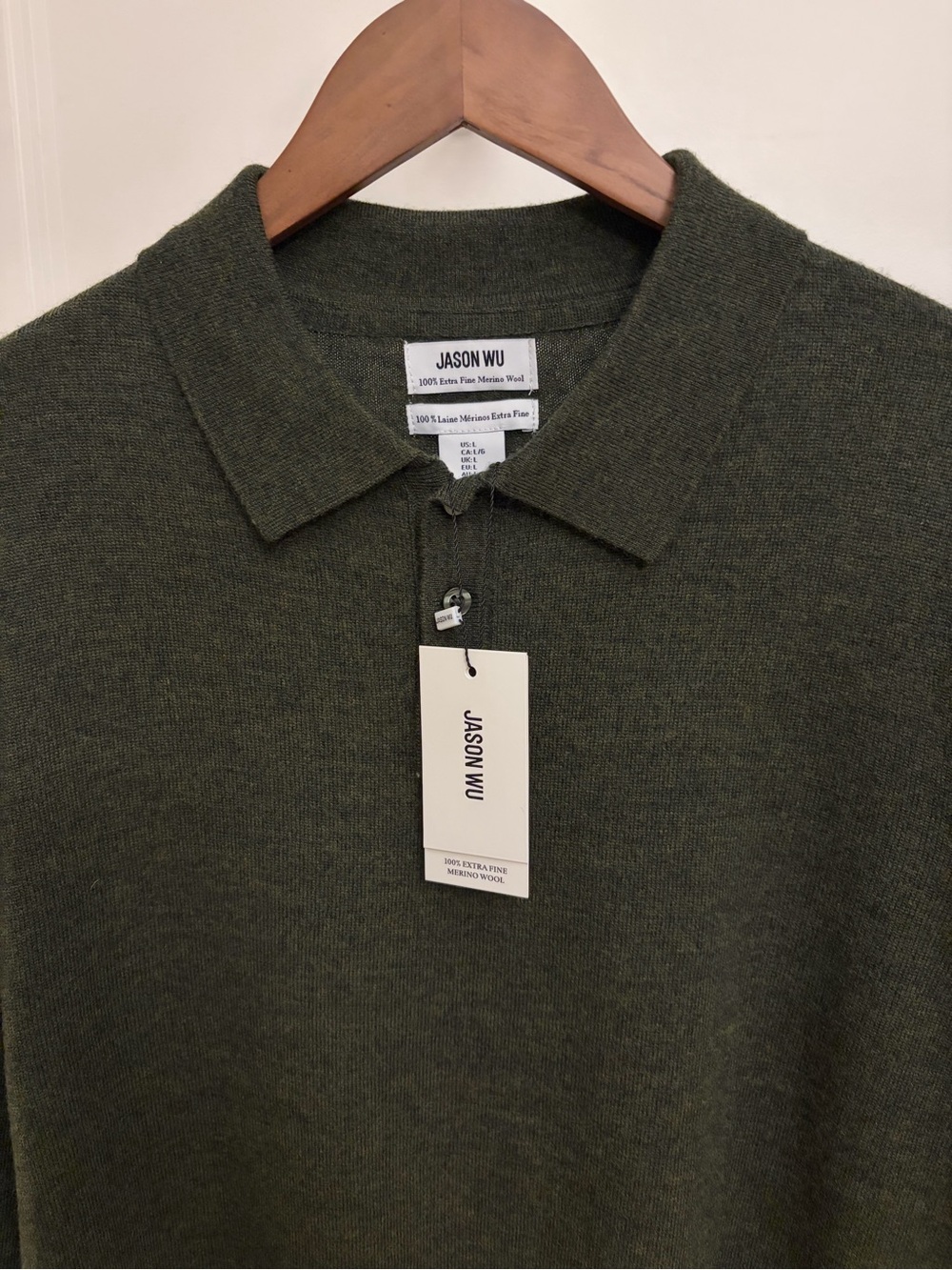 Jason Wu Men's Olive Green Polo Shirt - Merino Wool